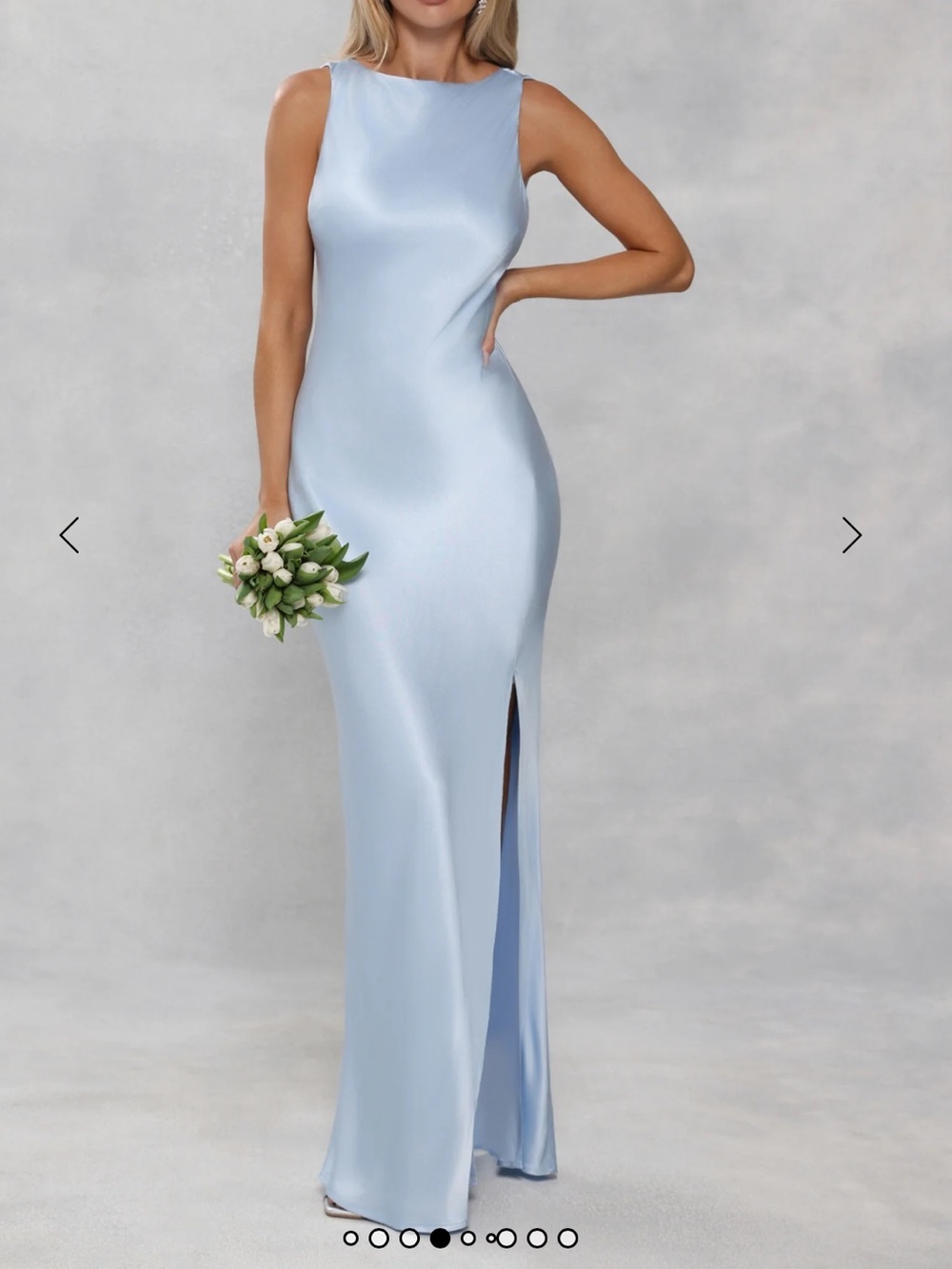 Hello Molly Blaire Backless Satin Maxi Dress in light blue